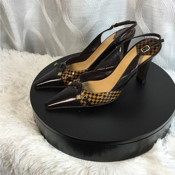 Louis Vuitton Black and Brown Checkered Heels - Picture 13 of 15